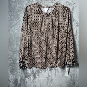Geometric Patterned Black and Tan Women's Top